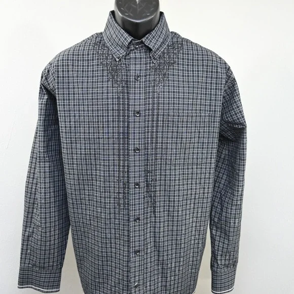 Panhandle Rough Stock Cowboy Dress Shirt Plaid Lurex Long Sleeve Mens Size Large - Picture 11 of 11